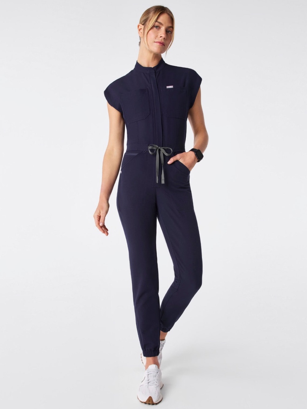 Figs Navy Short-Sleeve Utility Jumpsuit with Drawstring NWOT medium Never worn